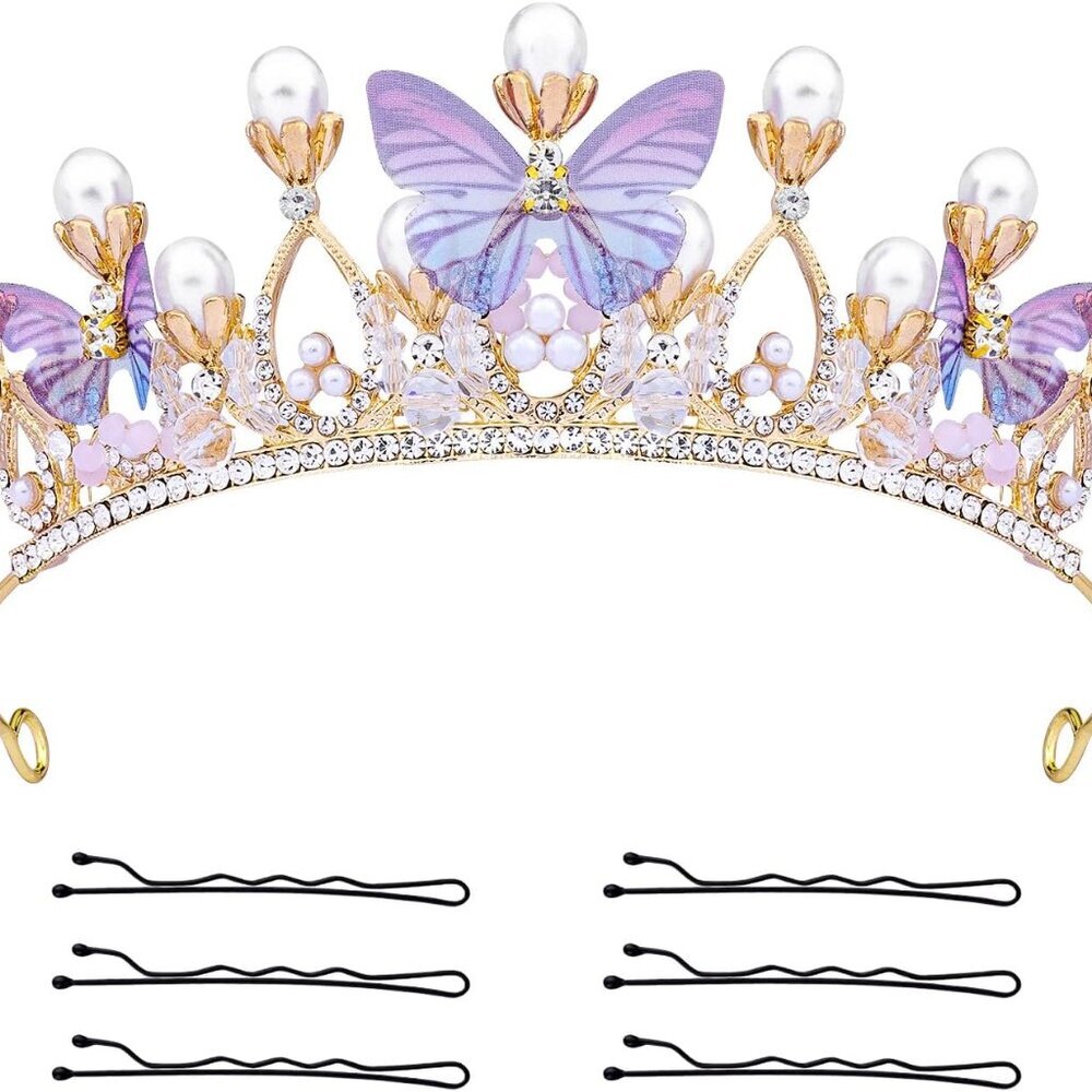 Butterfly Crown for Girls, Princess Purple Crown Exquisite Princess Tiara with P